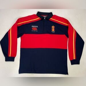 Kevingston Espana Rugby Polo Shirt Men Medium Red Blue Long Sleeve